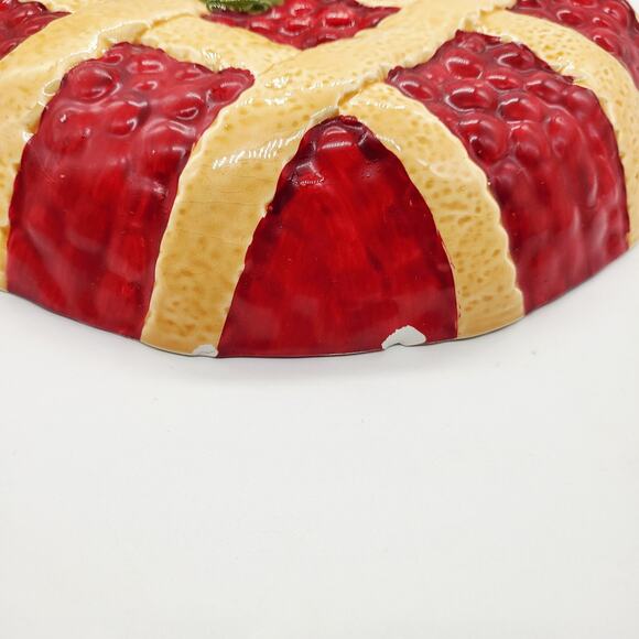 Vintage Tan & Red Decorative Ceramic Cherry Berry Pie Plate Lid Cover -LID ONLY- - Picture 4 of 9